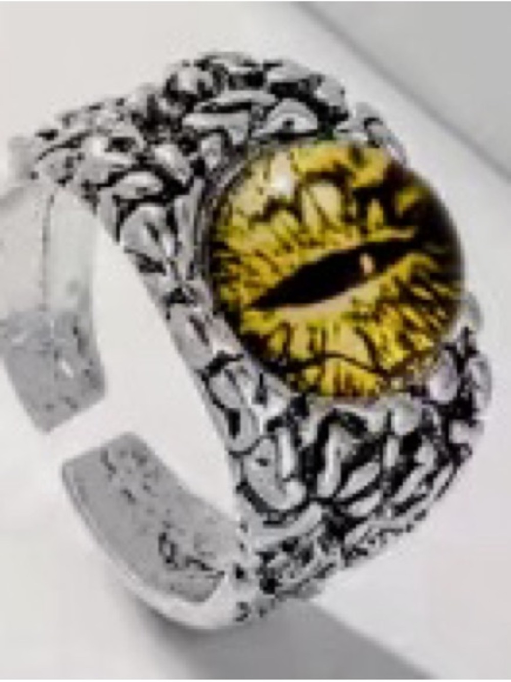Yellow Cabochon Dragon Eye Silver-Tone Statement Ring